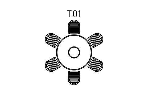 Preview of the Round table 1400, six chairs symbol, block SCA_DINING_ROUND_6