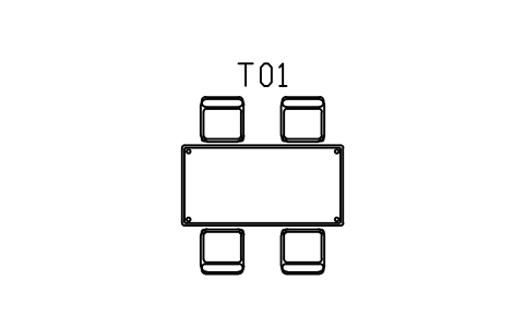 Preview of the Dining table 1800, six pad chairs symbol, block SCA_DINING_SET_PAD_6