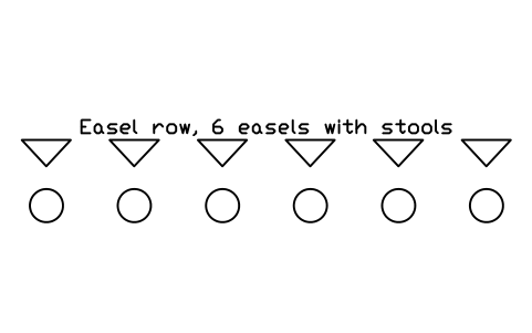 Preview of the Easel row, 6 easels with stools symbol, block SCH_ART_EASEL_ROW_6