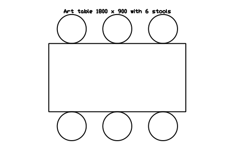 Preview of the Art table 1800 x 900 with 6 stools symbol, block SCH_ART_TABLE_6