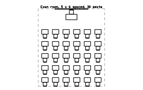 Preview of the Exam room, 5 x 6 spaced, 30 seats symbol, block SCH_CLASS_EXAM_5X6