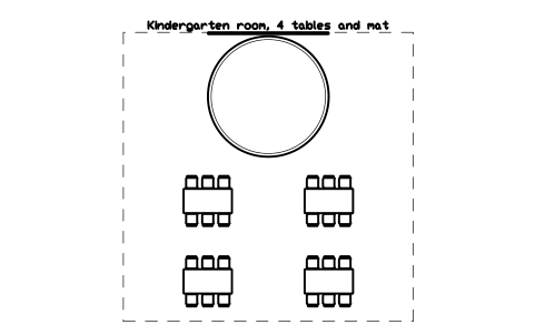 Preview of the Kindergarten room, 4 tables and mat symbol, block SCH_CLASS_KINDER_24