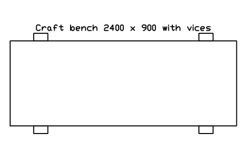 Preview of the Craft bench 2400 x 900 with vices symbol, block SCH_CRAFT_BENCH_4