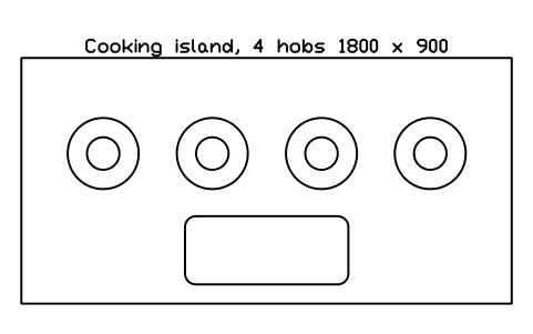 Preview of the Cooking island, 4 hobs 1800 x 900 symbol, block SCH_CRAFT_COOKING_ISLAND