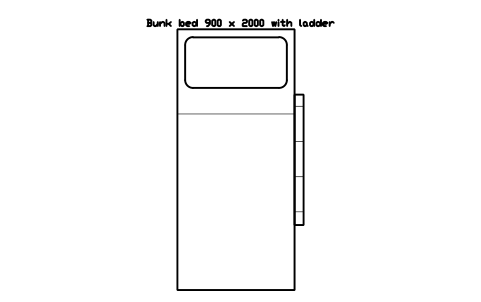 Preview of the Bunk bed 900 x 2000 with ladder symbol, block SCH_DORM_BED_BUNK