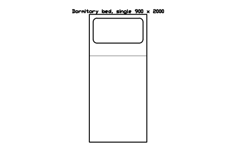 Preview of the Dormitory bed, single 900 x 2000 symbol, block SCH_DORM_BED_SINGLE