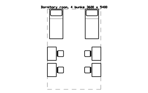 Preview of the Dormitory room, 4 bunks 3600 x 5400 symbol, block SCH_DORM_ROOM_BUNK_4