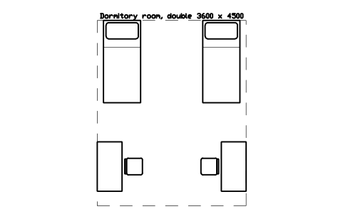 Preview of the Dormitory room, double 3600 x 4500 symbol, block SCH_DORM_ROOM_DOUBLE