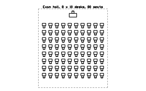 Preview of the Exam hall, 8 x 10 desks, 80 seats symbol, block SCH_HALL_EXAM_80