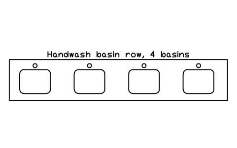 Preview of the Handwash basin row, 4 basins symbol, block SCH_HANDWASH_ROW_4
