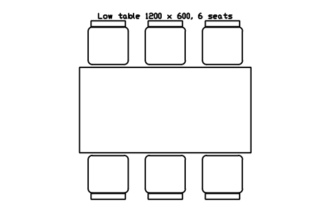 Preview of the Low table 1200 x 600, 6 seats symbol, block SCH_KG_TABLE_LOW_6