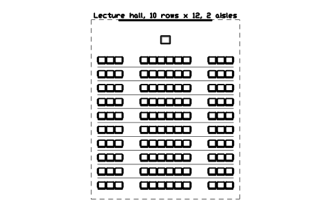 Preview of the Lecture hall, 10 rows x 12, 2 aisles symbol, block SCH_LECT_HALL_120