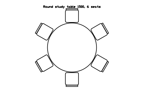 Preview of the Round study table 1500, 6 seats symbol, block SCH_LIB_ROUND_6