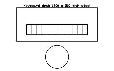 Preview of the Keyboard desk 1200 x 500 with stool symbol, block SCH_MUSIC_KEYBOARD_DESK