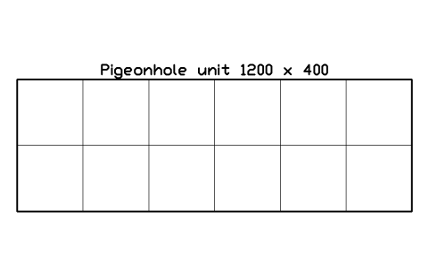 Preview of the Pigeonhole unit 1200 x 400 symbol, block SCH_PIGEONHOLES_1200