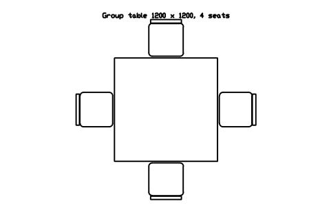 Preview of the Group table 1200 x 1200, 4 seats symbol, block SCH_TABLE_GROUP_4