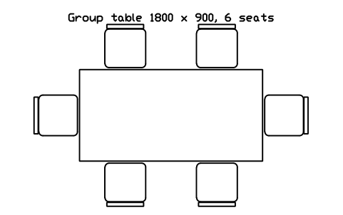 Preview of the Group table 1800 x 900, 6 seats symbol, block SCH_TABLE_GROUP_6