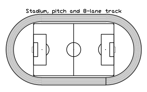 Stadium, pitch and 8-lane track sembolünün önizlemesi, blok SPT_STADIUM_8