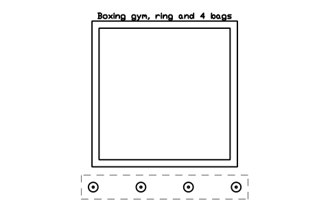 Aperçu du symbole Boxing gym, ring and 4 bags, bloc SFE_BOXING_GYM