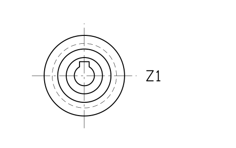 Anteprima del simbolo Bevel gear, end view, blocco SPG_BEVEL_END