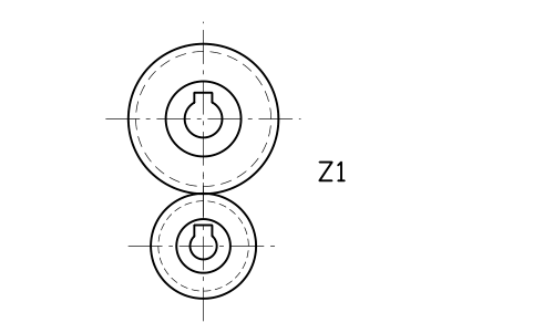 Anteprima del simbolo Spur gear pair, end view, blocco SPG_PAIR_SPUR_END