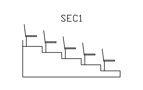 Vorschau des Symbols Tribünenschnitt, Steigung 250, Auftritt 800, 5 Reihen, Block STA_SEC_R250_G800