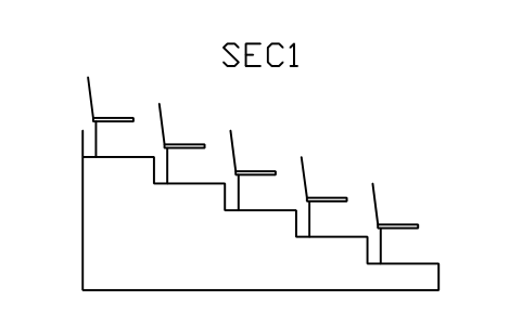 Vorschau des Symbols Tribünenschnitt, Steigung 300, Auftritt 800, 5 Reihen, Block STA_SEC_R300_G800