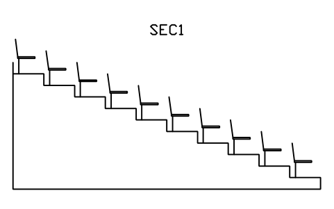 Vorschau des Symbols Tribünenschnitt, Steigung 300, Auftritt 800, 10 Reihen, Block STA_SEC_R300_G800_10