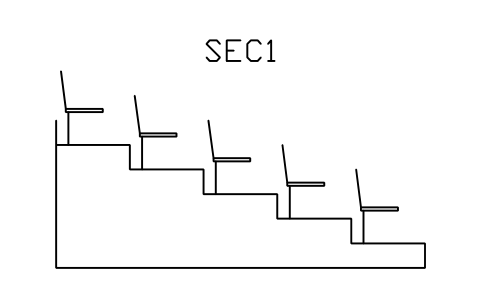 Vorschau des Symbols Tribünenschnitt, Steigung 300, Auftritt 900, 5 Reihen, Block STA_SEC_R300_G900