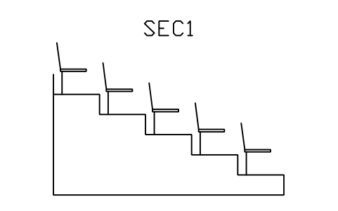 Vorschau des Symbols Tribünenschnitt, Steigung 350, Auftritt 800, 5 Reihen, Block STA_SEC_R350_G800