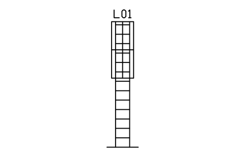 Fixed ladder with cage, front view sembolünün önizlemesi, blok ARCH_STAIRDET_LADDER_CAGE