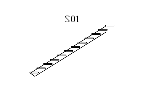 Stair, open riser, side view sembolünün önizlemesi, blok ARCH_STAIRDET_OPEN_RISER