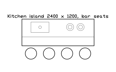 Preview of the Kitchen island 2400 x 1200, bar seats symbol, block POL_KITCHEN_ISLAND