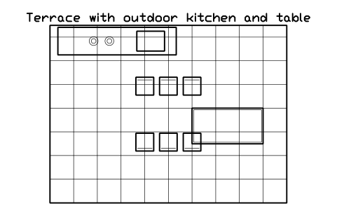 Preview of the Terrace with outdoor kitchen and table symbol, block POL_LAYOUT_TERRACE_KITCHEN