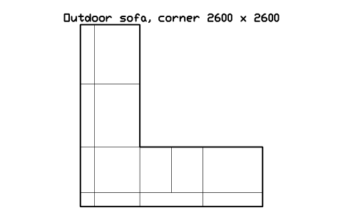 Preview of the Outdoor sofa, corner 2600 x 2600 symbol, block POL_SOFA_CORNER