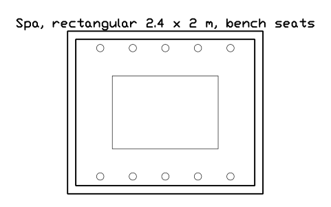 Preview of the Spa, rectangular 2.4 x 2 m, bench seats symbol, block POL_SPA_RECT_2400