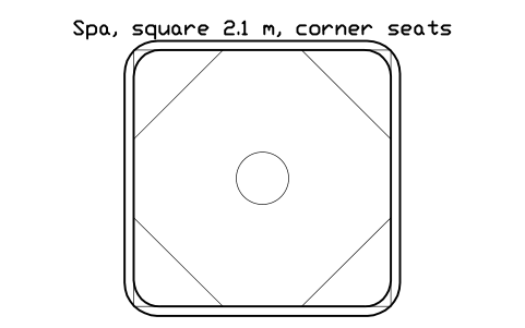 Preview of the Spa, square 2.1 m, corner seats symbol, block POL_SPA_SQUARE_2100