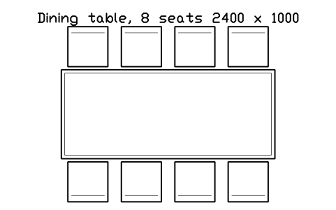Preview of the Dining table, 8 seats 2400 x 1000 symbol, block POL_TABLE_8