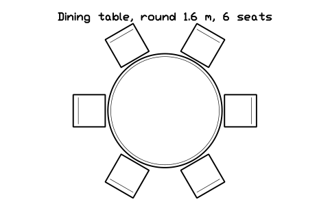 Preview of the Dining table, round 1.6 m, 6 seats symbol, block POL_TABLE_R6
