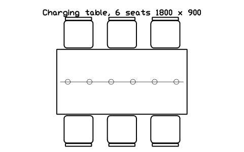 Preview of the Charging table, 6 seats 1800 x 900 symbol, block ULB_CHARGING_TABLE