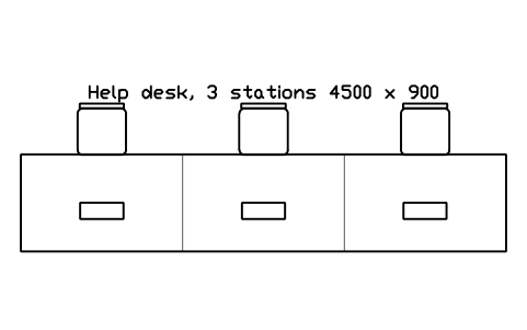 Preview of the Help desk, 3 stations 4500 x 900 symbol, block ULB_HELP_DESK_3
