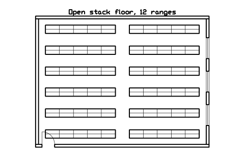 Preview of the Open stack floor, 12 ranges symbol, block ULB_ROOM_OPEN_STACK