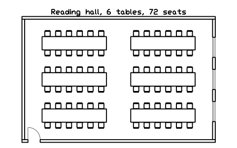 Preview of the Reading hall, 6 tables, 72 seats symbol, block ULB_ROOM_READING_HALL
