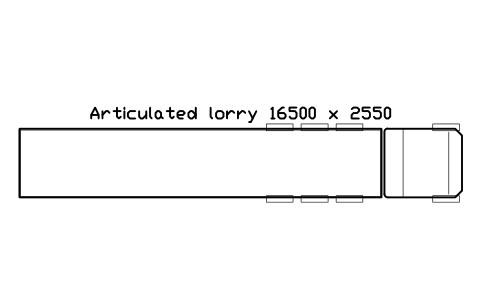 Preview of the Articulated lorry 16500 x 2550 symbol, block WHL_ARTIC_16500