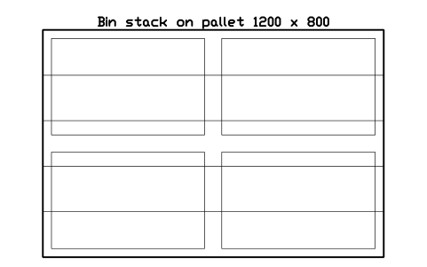 Preview of the Bin stack on pallet 1200 x 800 symbol, block WHL_BIN_STACK