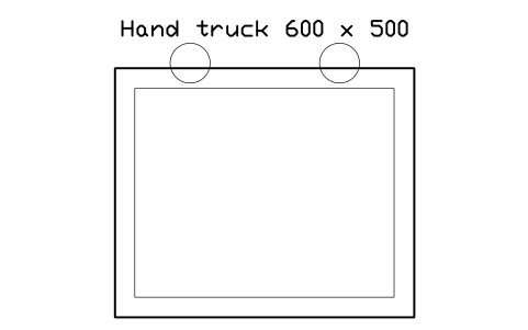 Preview of the Hand truck 600 x 500 symbol, block WHL_HAND_TRUCK