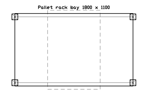 Preview of the Pallet rack bay 1800 x 1100 symbol, block WHL_RACK_1800X1100