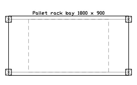 Preview of the Pallet rack bay 1800 x 900 symbol, block WHL_RACK_1800X900