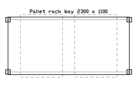 Preview of the Pallet rack bay 2300 x 1100 symbol, block WHL_RACK_2300X1100