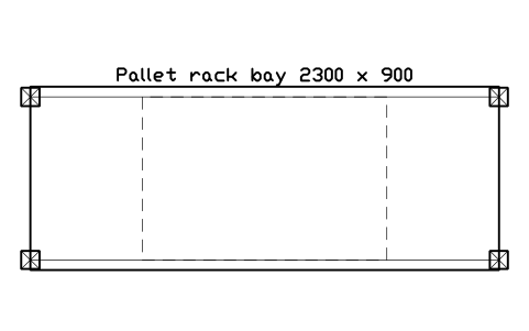 Preview of the Pallet rack bay 2300 x 900 symbol, block WHL_RACK_2300X900